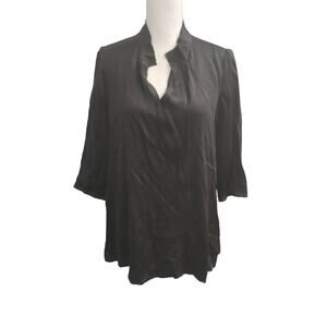 Elaine Kim Blouse Tunic Pullover Silk Black Large